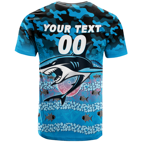 (Custom Personalised) Sharks Rugby ANZAC Day Camouflage Indigenous Art T-Shirt - LT12