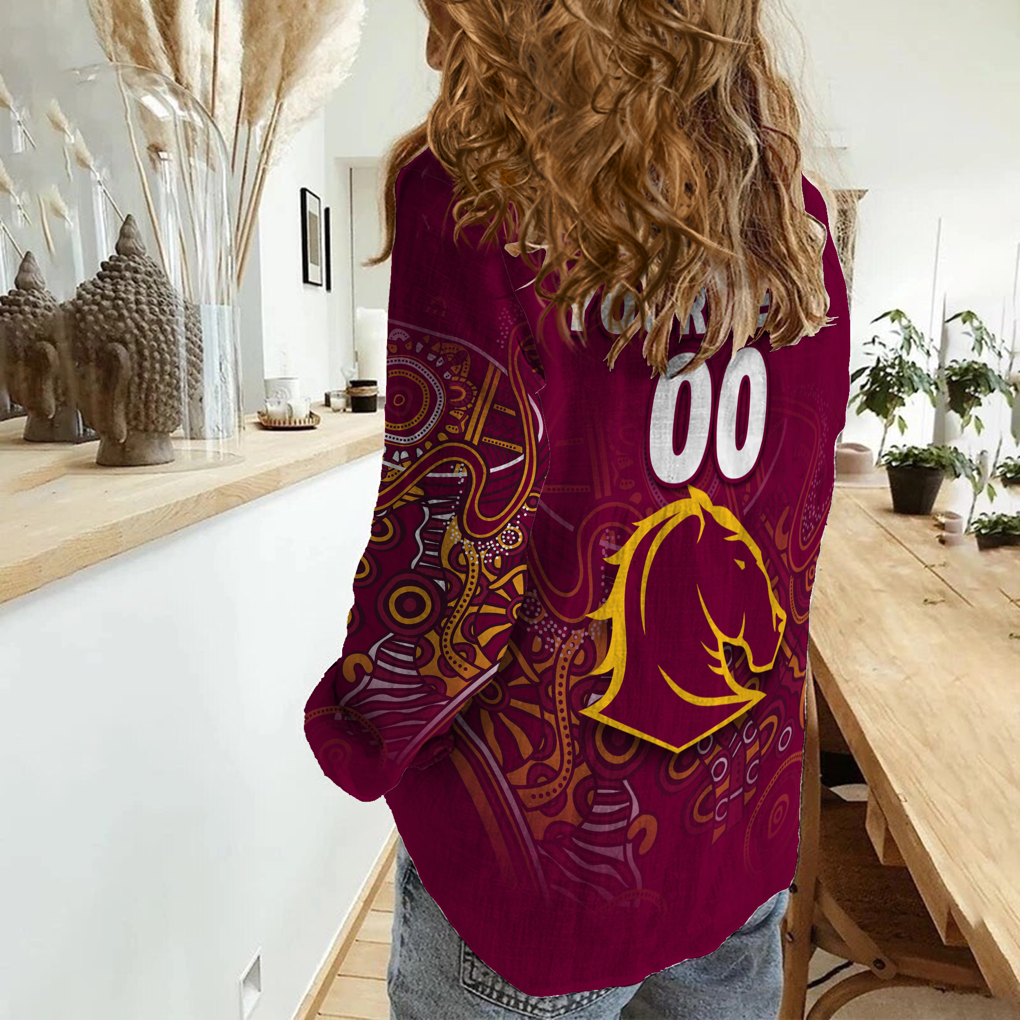 (Custom Personalised) Brisbane Broncos Rugby Indigenous Women Casual Shirt - LT12