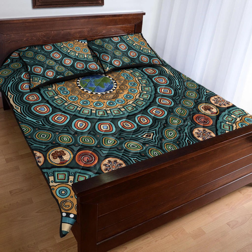quilt-bed-set-aboriginal-green-dot-painting-with-earth