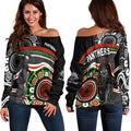 Panthers Anzac Day Women Off Shoulder Sweater Aboriginal Lest We Forget Ver.01 LT13