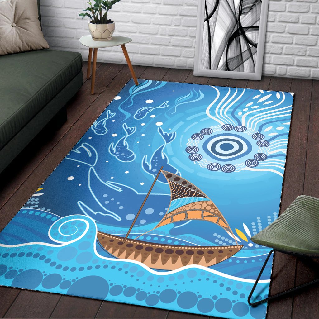area-rug-aboriginal-view-sea-with-fish-and-boat