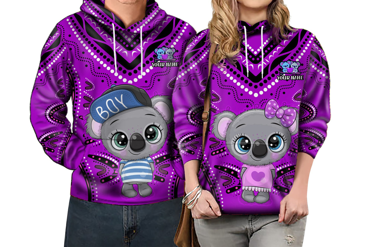(Custom Personalised) Australia Valentine Cute Koala Couple Hoodie Aboriginal Valentine Purple LT13