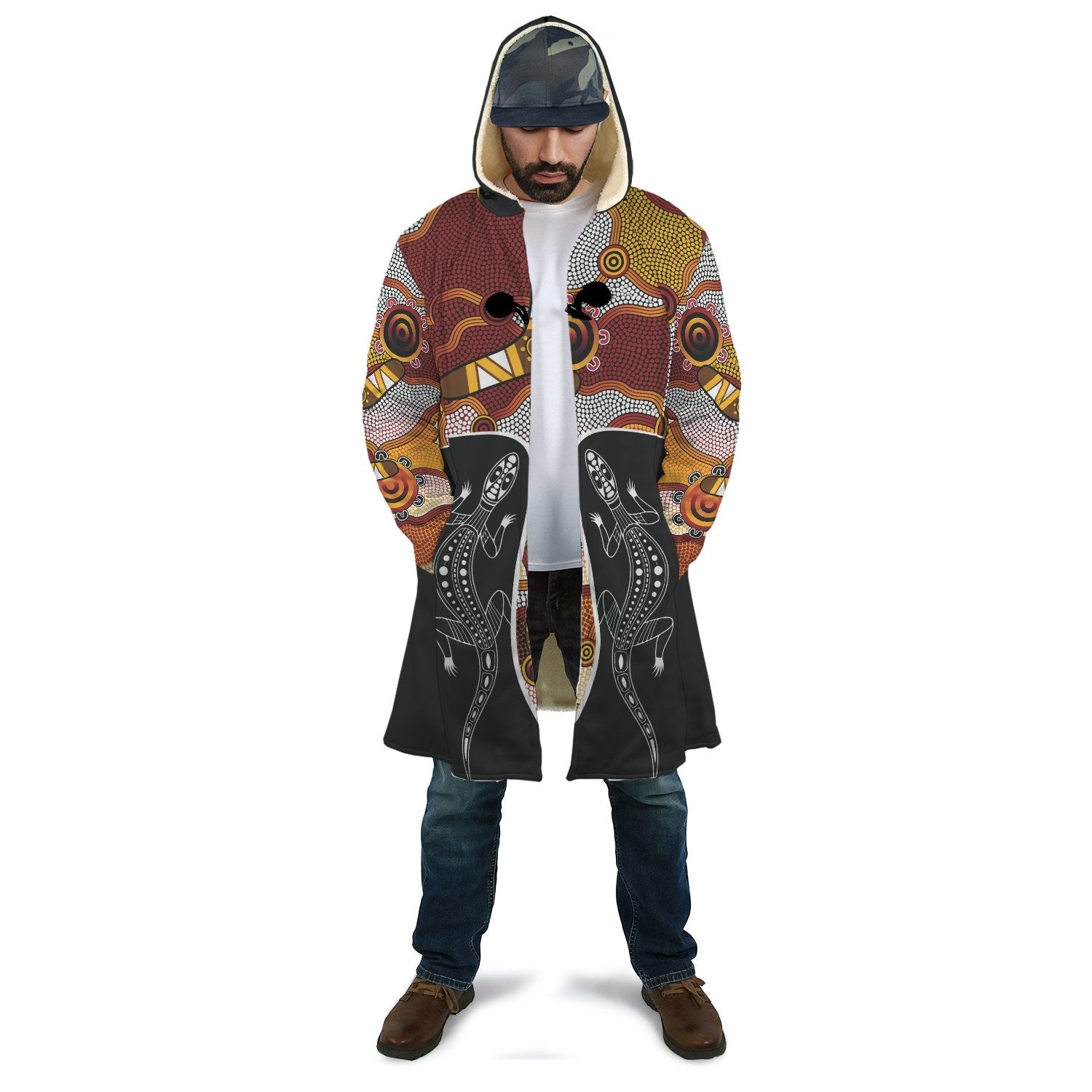 aboriginal-cloak-lizard-patterns-boomerang-dot-painting