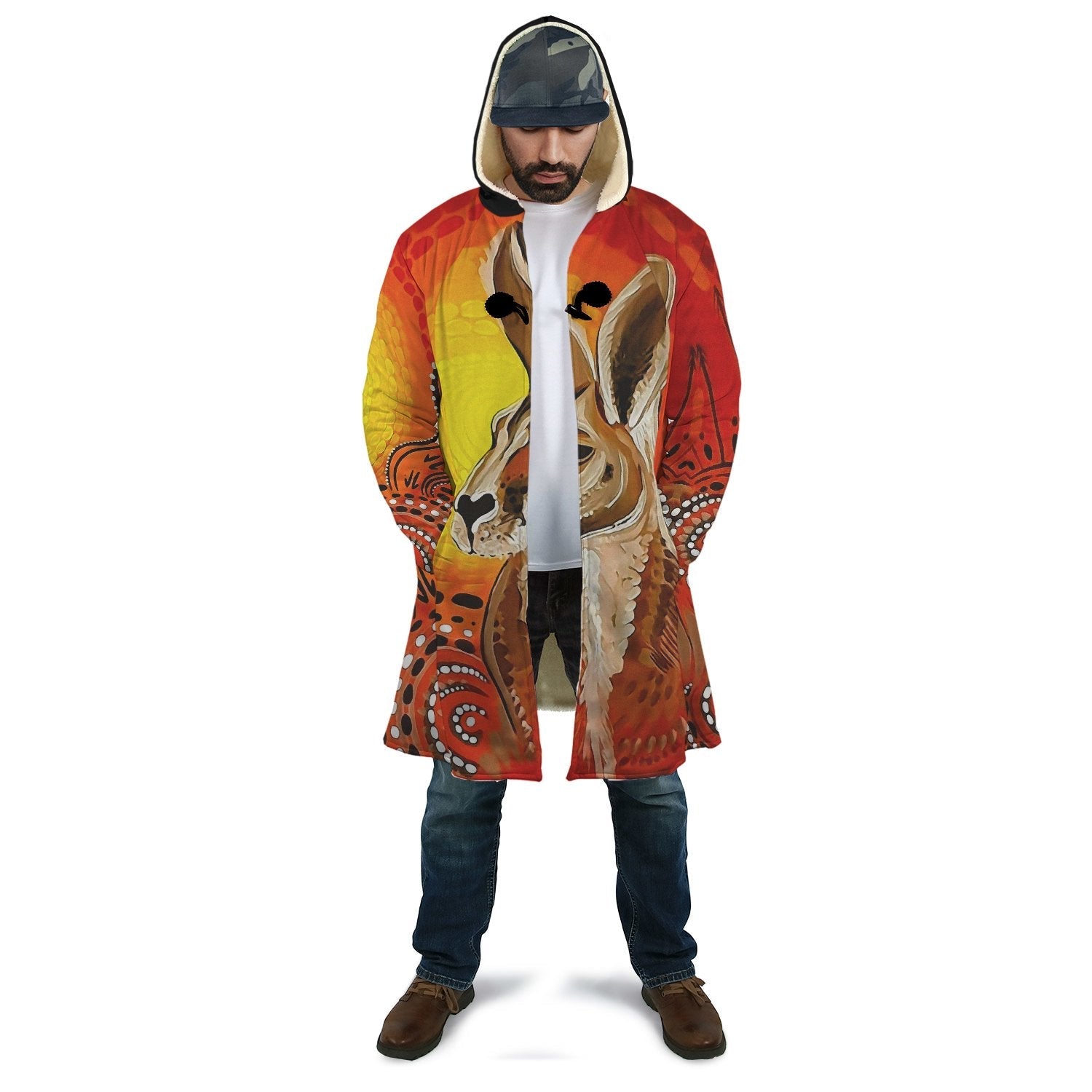 aboriginal-cloak-kangaroo-drawing-circle-sun-dot-painting