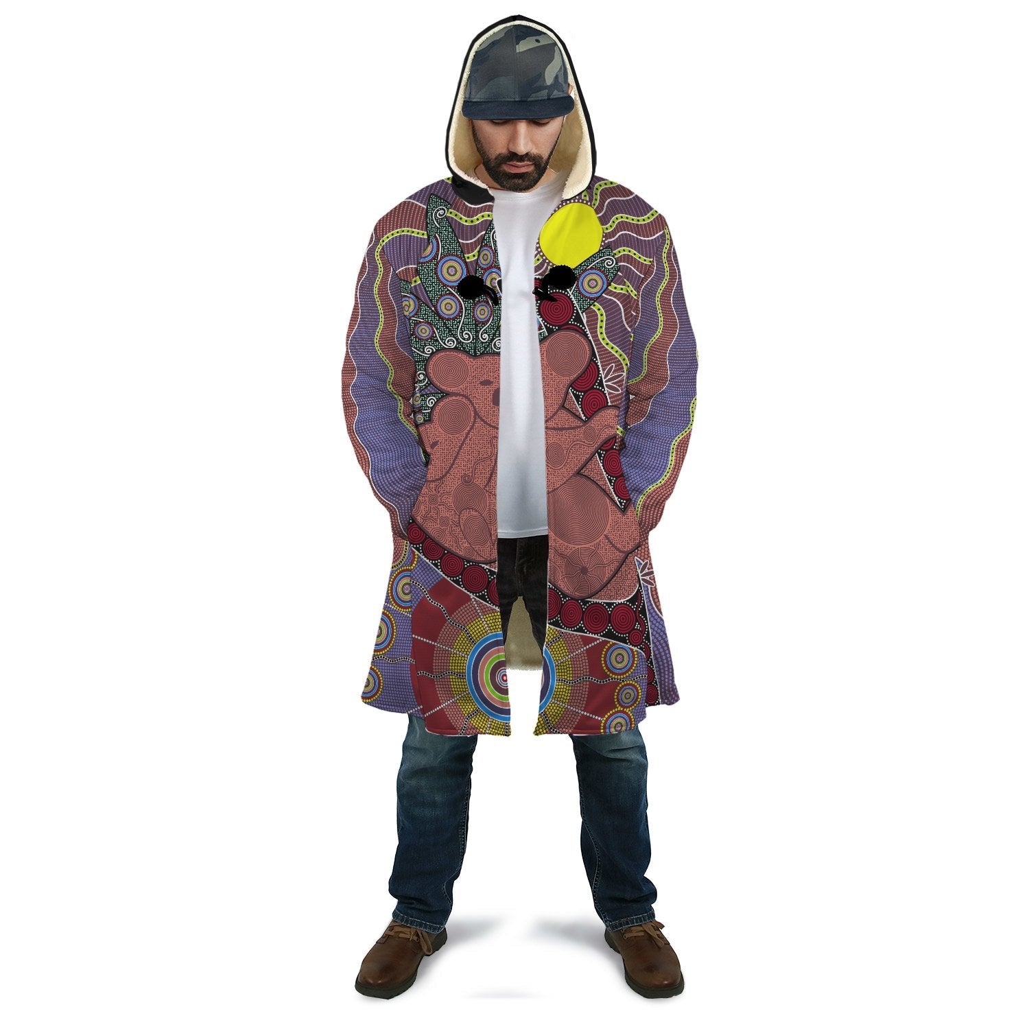 aboriginal-cloak-koala-patterns-circle-sun-dot-painting