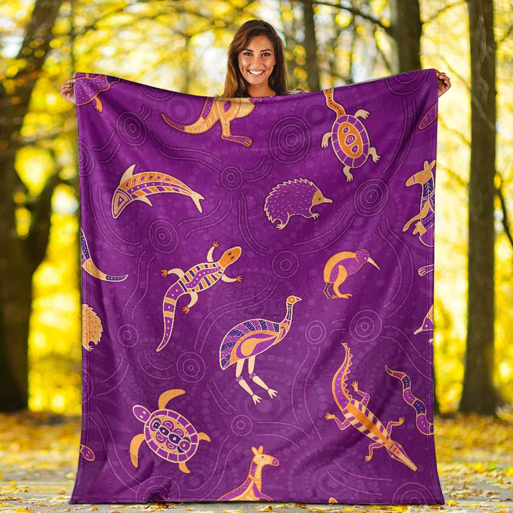 aboriginal-art-premium-blanket-animals-australia-version-purple