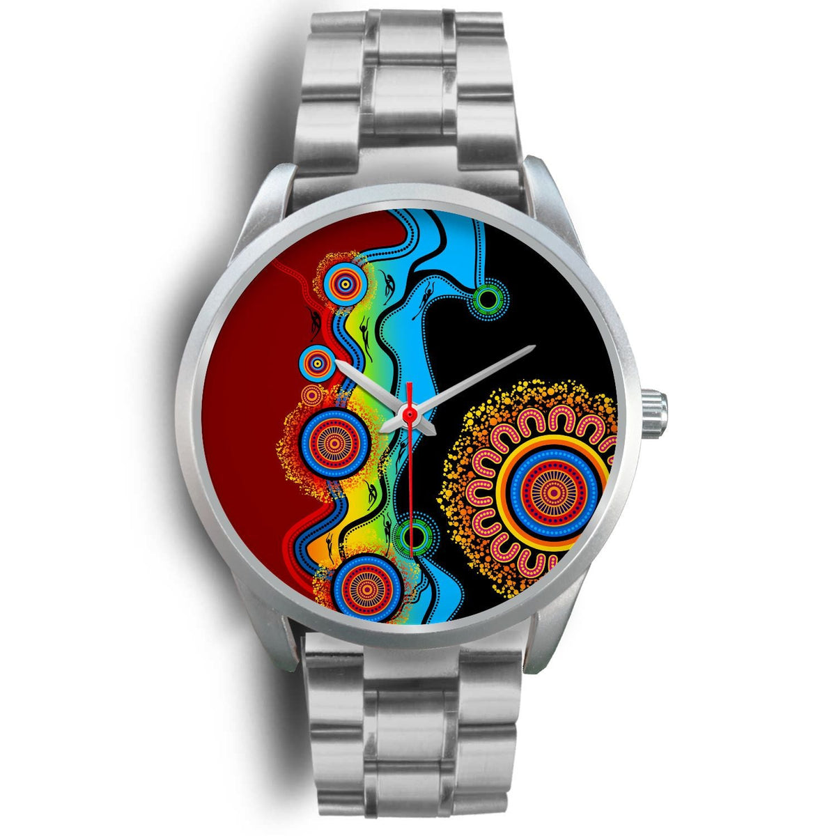 aboriginal-watch-indigenous-art-circle-patterns-blue-dream-silver-watch