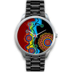 aboriginal-watch-indigenous-art-circle-patterns-blue-dream-silver-watch