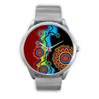 aboriginal-watch-indigenous-art-circle-patterns-blue-dream-silver-watch