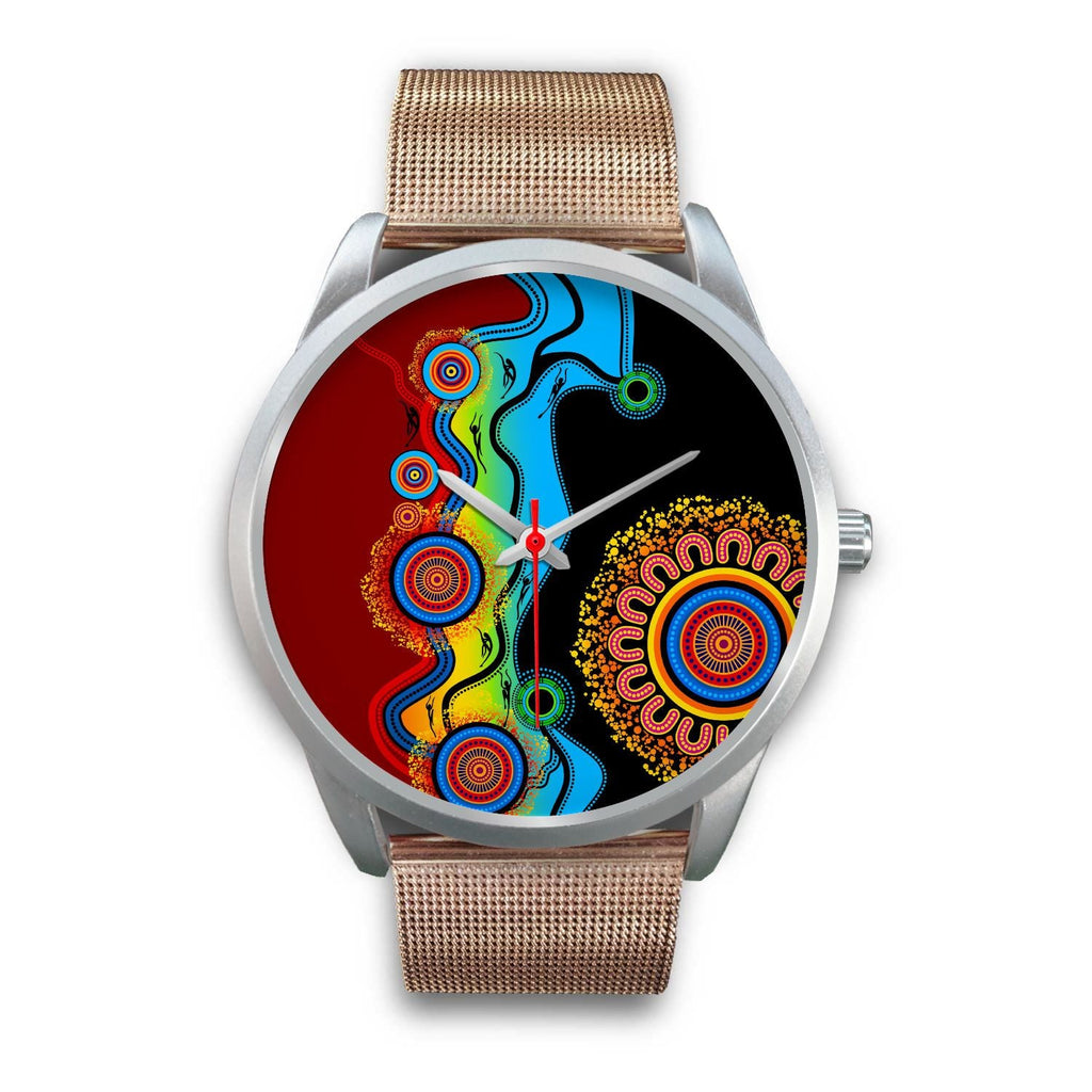 aboriginal-watch-indigenous-art-circle-patterns-blue-dream-silver-watch