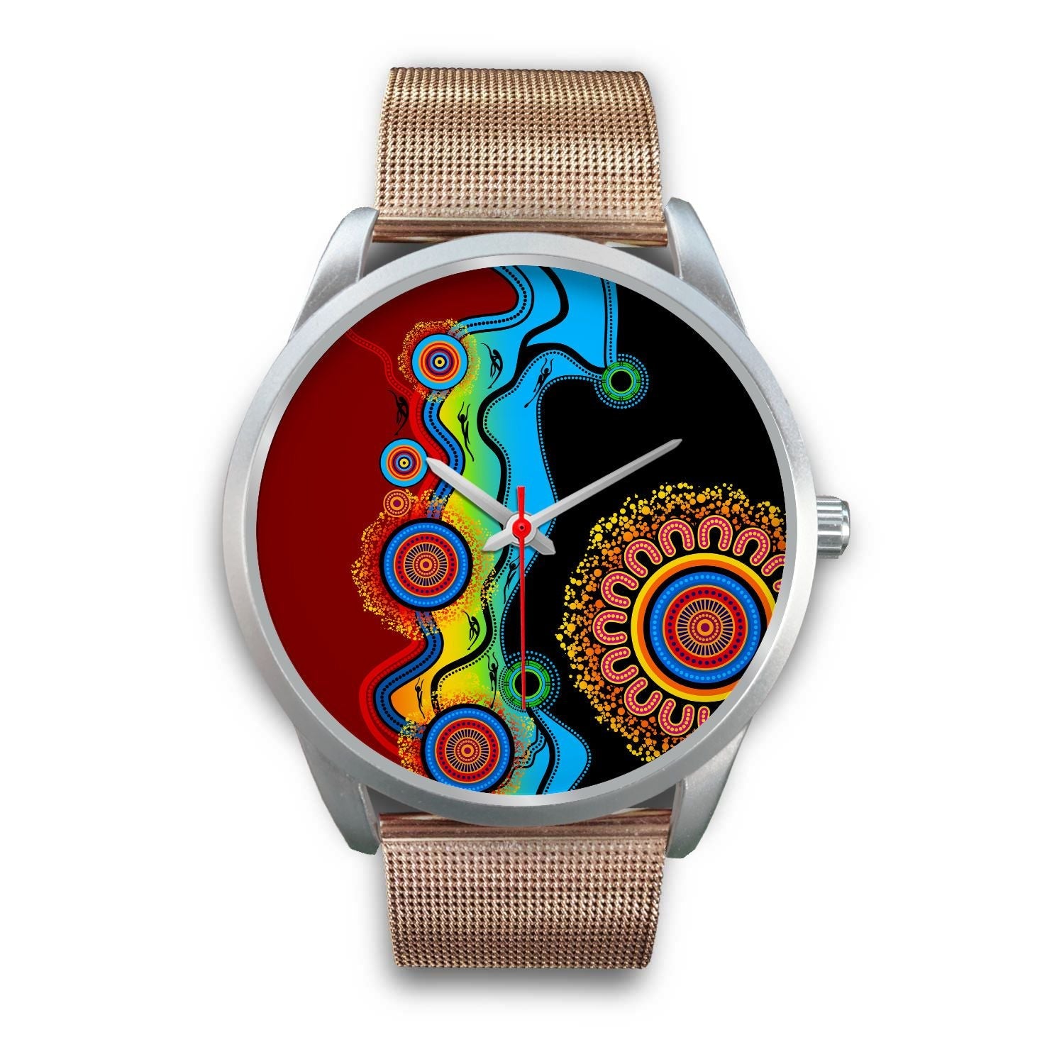 aboriginal-watch-indigenous-art-circle-patterns-blue-dream-silver-watch