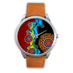 aboriginal-watch-indigenous-art-circle-patterns-blue-dream-silver-watch