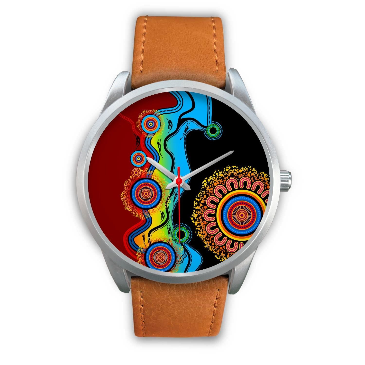 aboriginal-watch-indigenous-art-circle-patterns-blue-dream-silver-watch