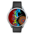 aboriginal-watch-indigenous-art-circle-patterns-blue-dream-silver-watch