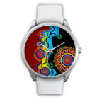 aboriginal-watch-indigenous-art-circle-patterns-blue-dream-silver-watch