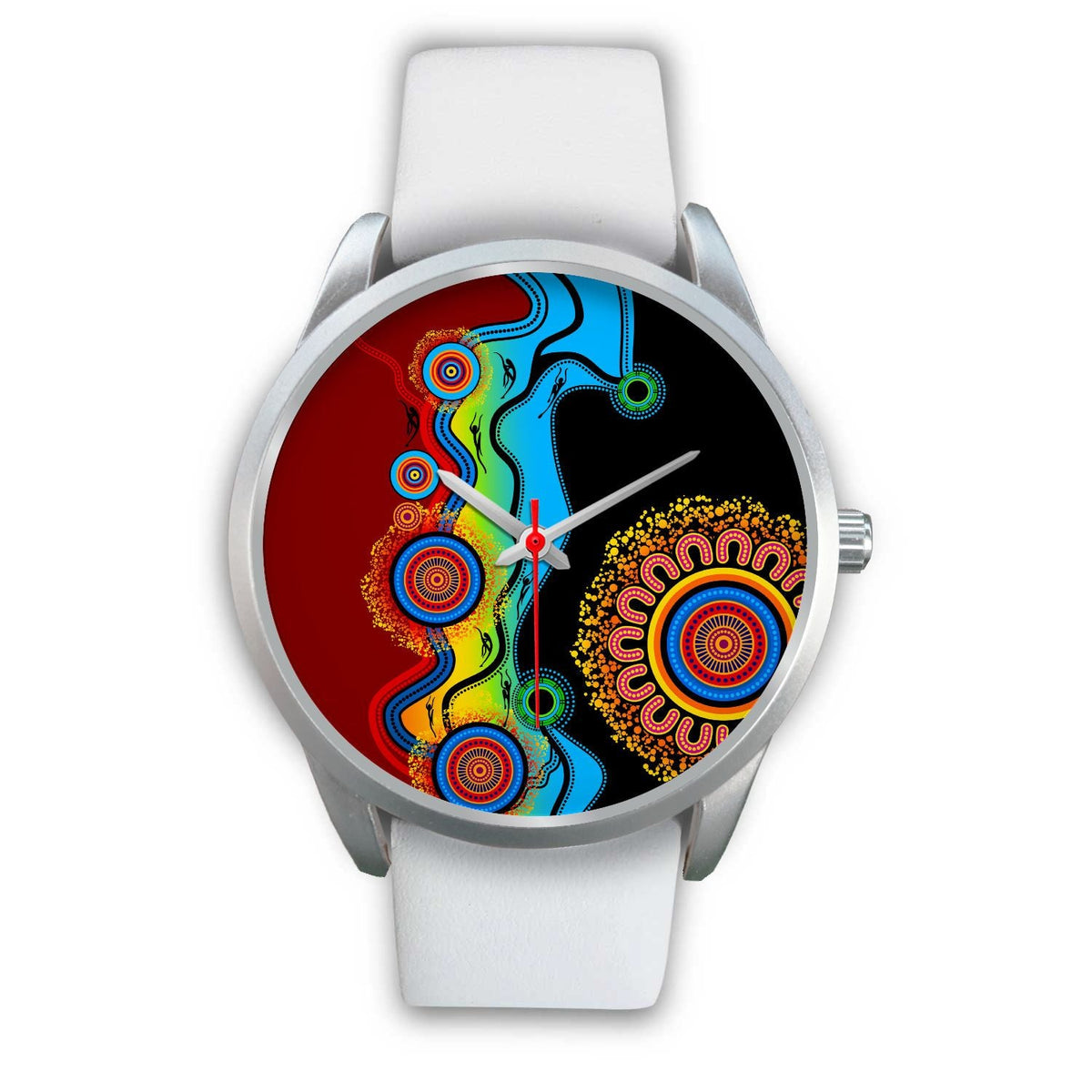 aboriginal-watch-indigenous-art-circle-patterns-blue-dream-silver-watch