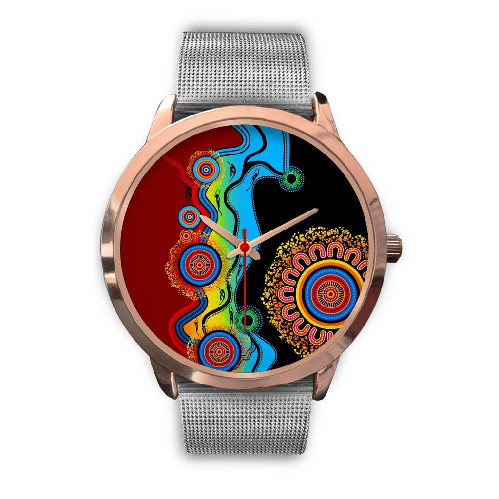 aboriginal-watch-indigenous-art-circle-patterns-blue-dream-rose-gold-watch