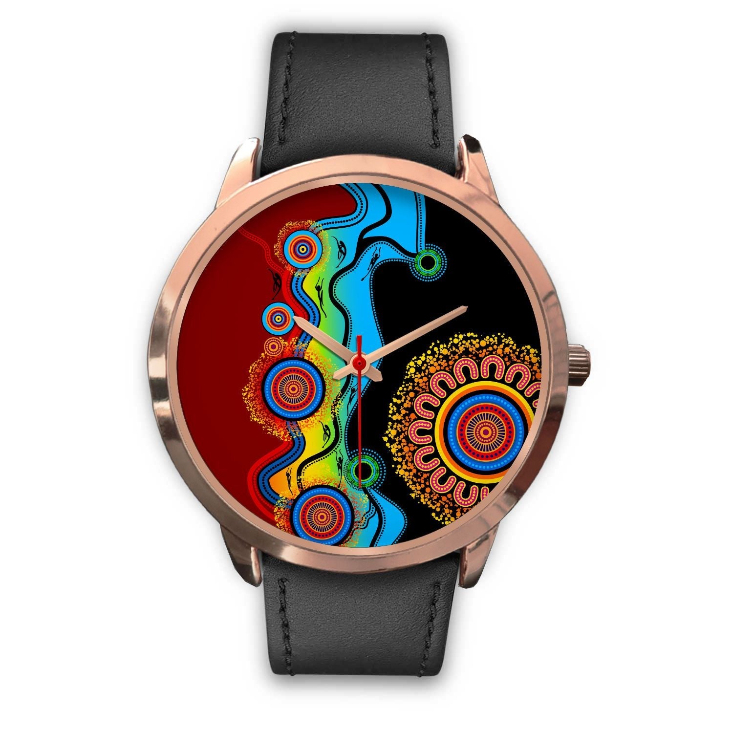 aboriginal-watch-indigenous-art-circle-patterns-blue-dream-rose-gold-watch