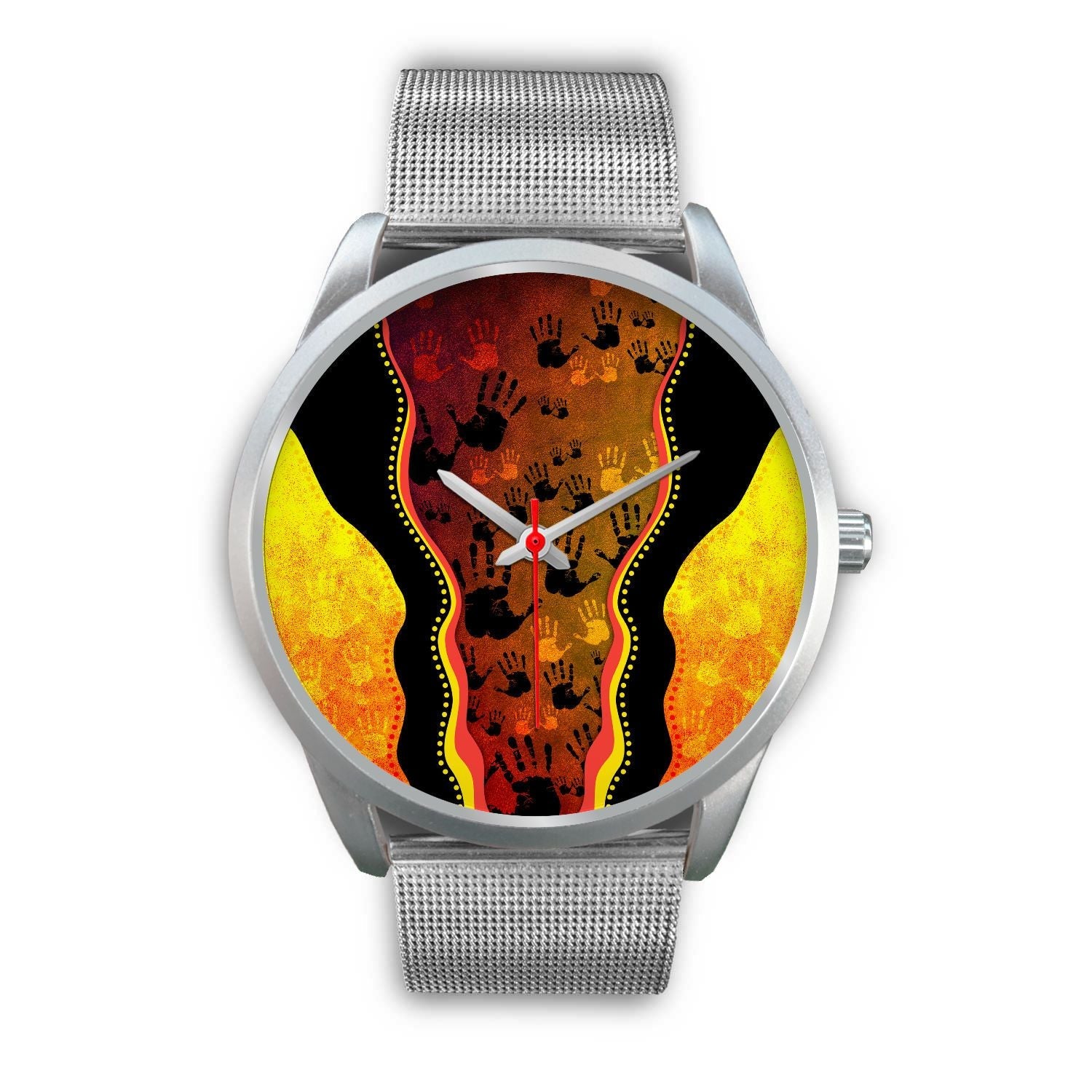 aboriginal-watch-indigenous-rock-painting-hand-art-golden-style-silver-watch