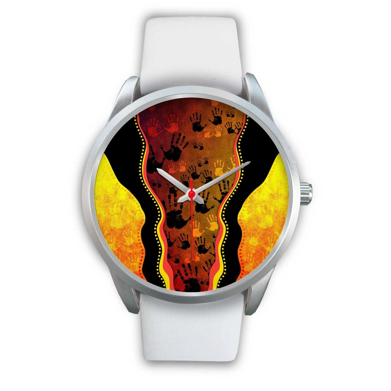 aboriginal-watch-indigenous-rock-painting-hand-art-golden-style-silver-watch