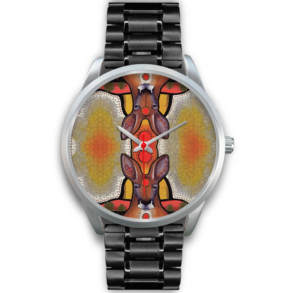 aboriginal-watch-kangaroo-painting-indigenous-patterns-silver-watch