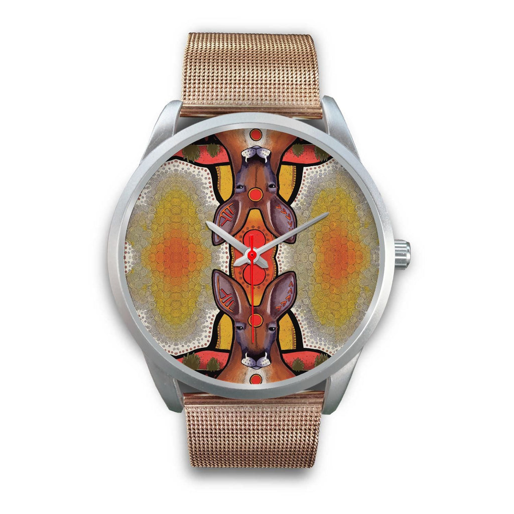 aboriginal-watch-kangaroo-painting-indigenous-patterns-silver-watch
