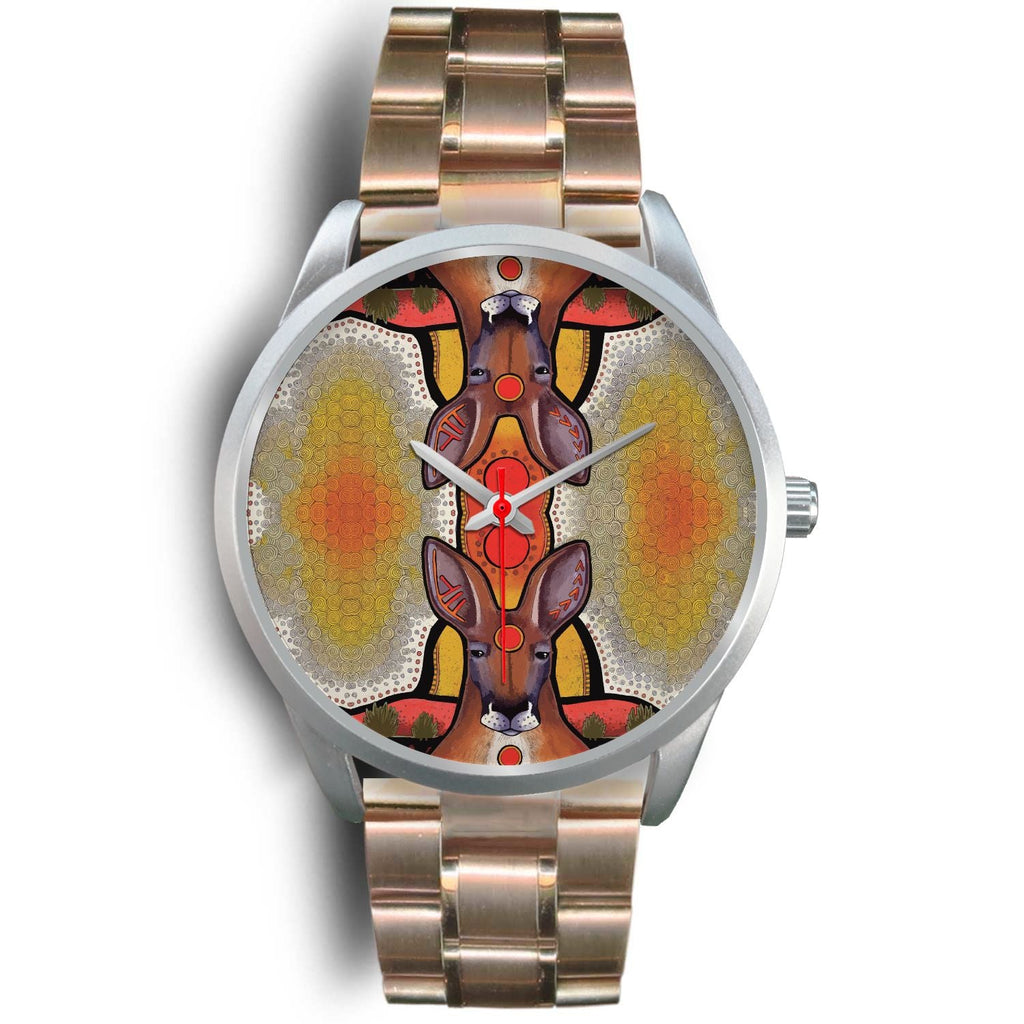 aboriginal-watch-kangaroo-painting-indigenous-patterns-silver-watch