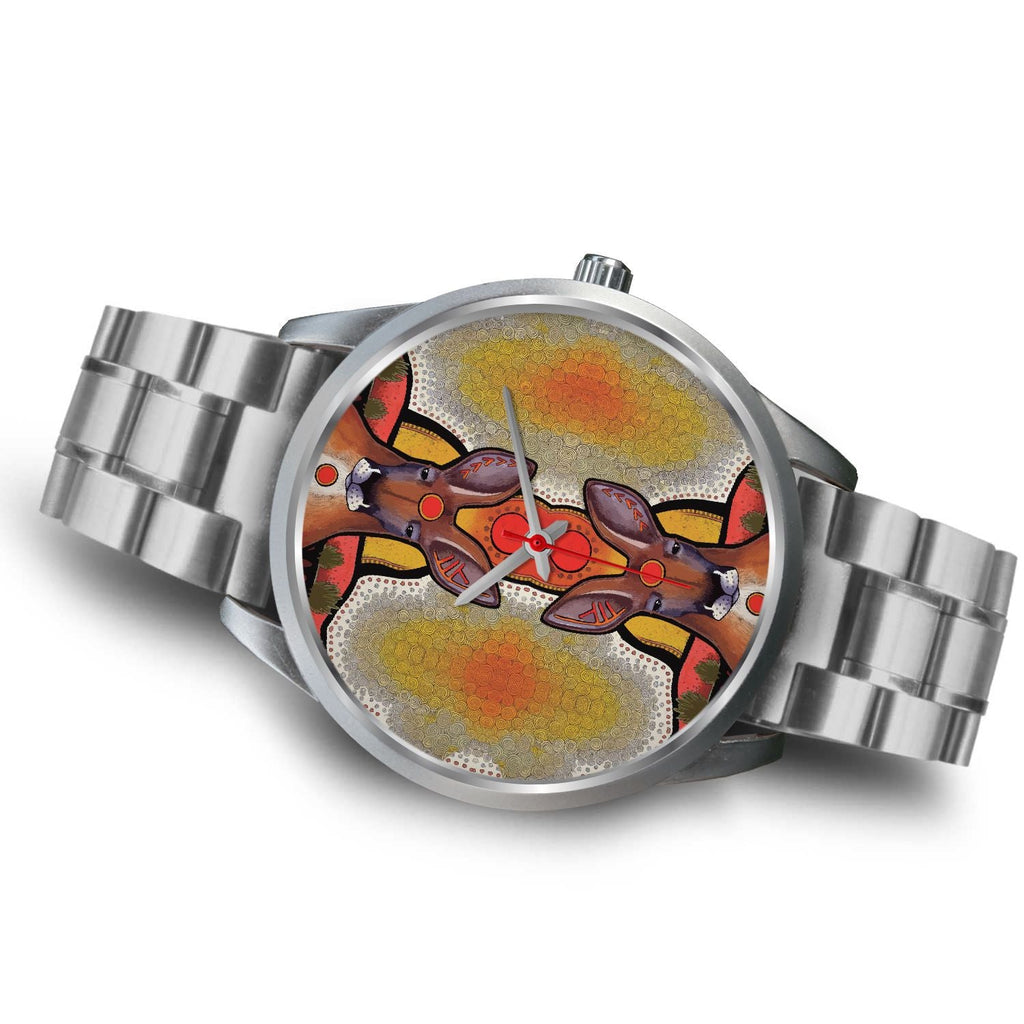 aboriginal-watch-kangaroo-painting-indigenous-patterns-silver-watch