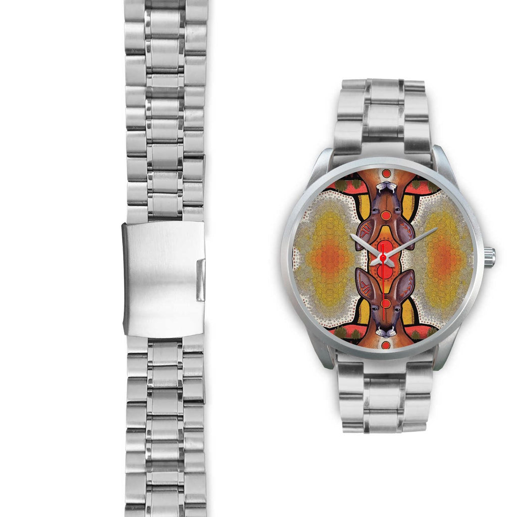 aboriginal-watch-kangaroo-painting-indigenous-patterns-silver-watch