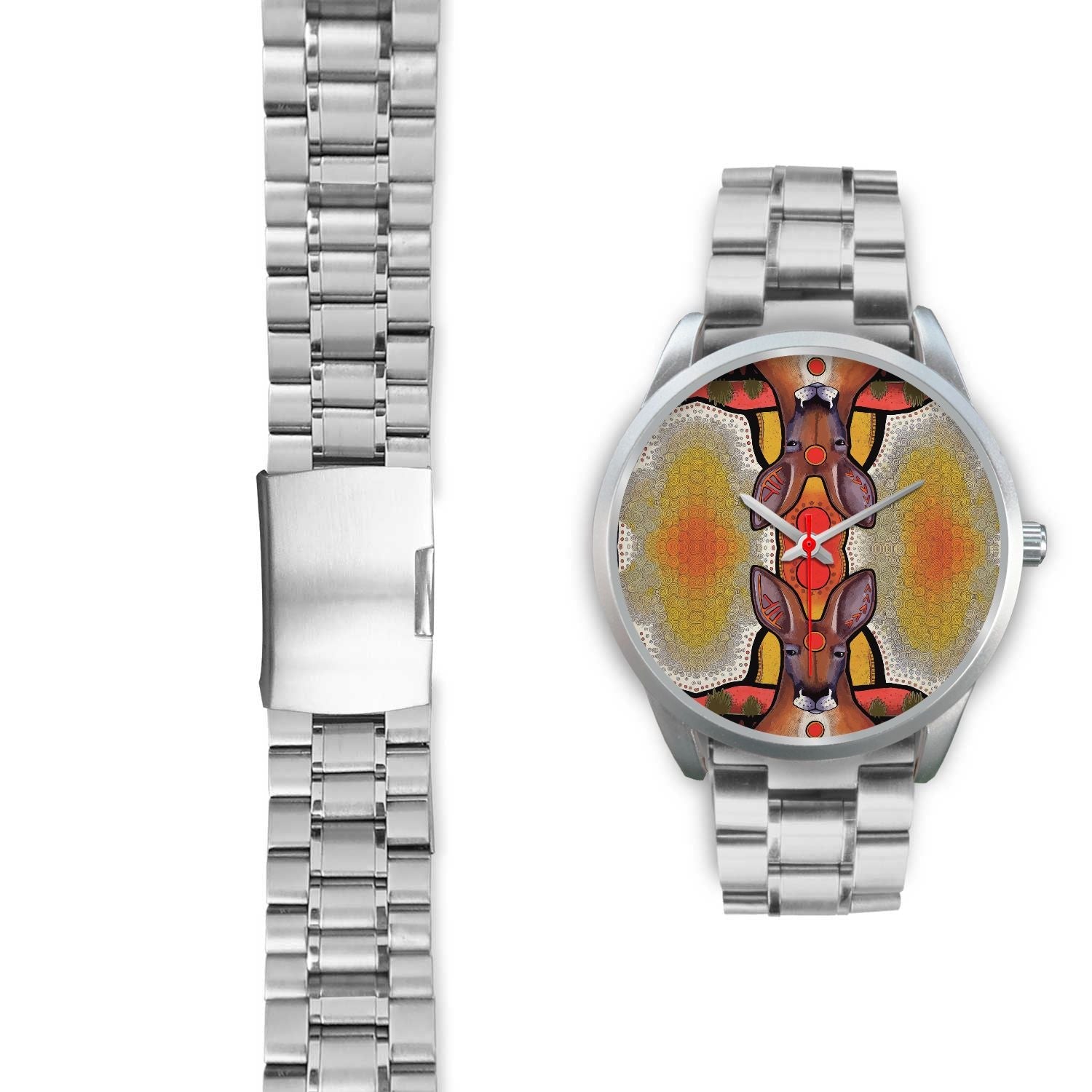 aboriginal-watch-kangaroo-painting-indigenous-patterns-silver-watch
