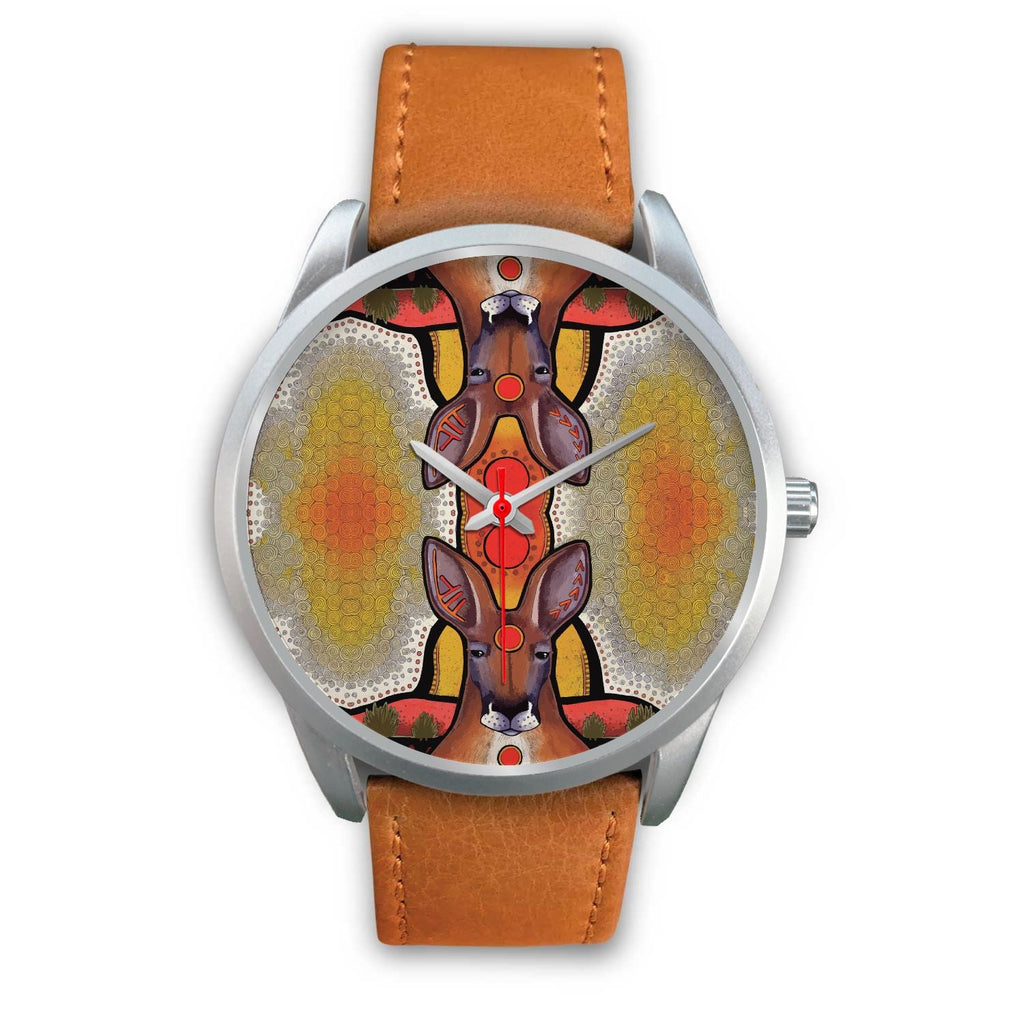 aboriginal-watch-kangaroo-painting-indigenous-patterns-silver-watch