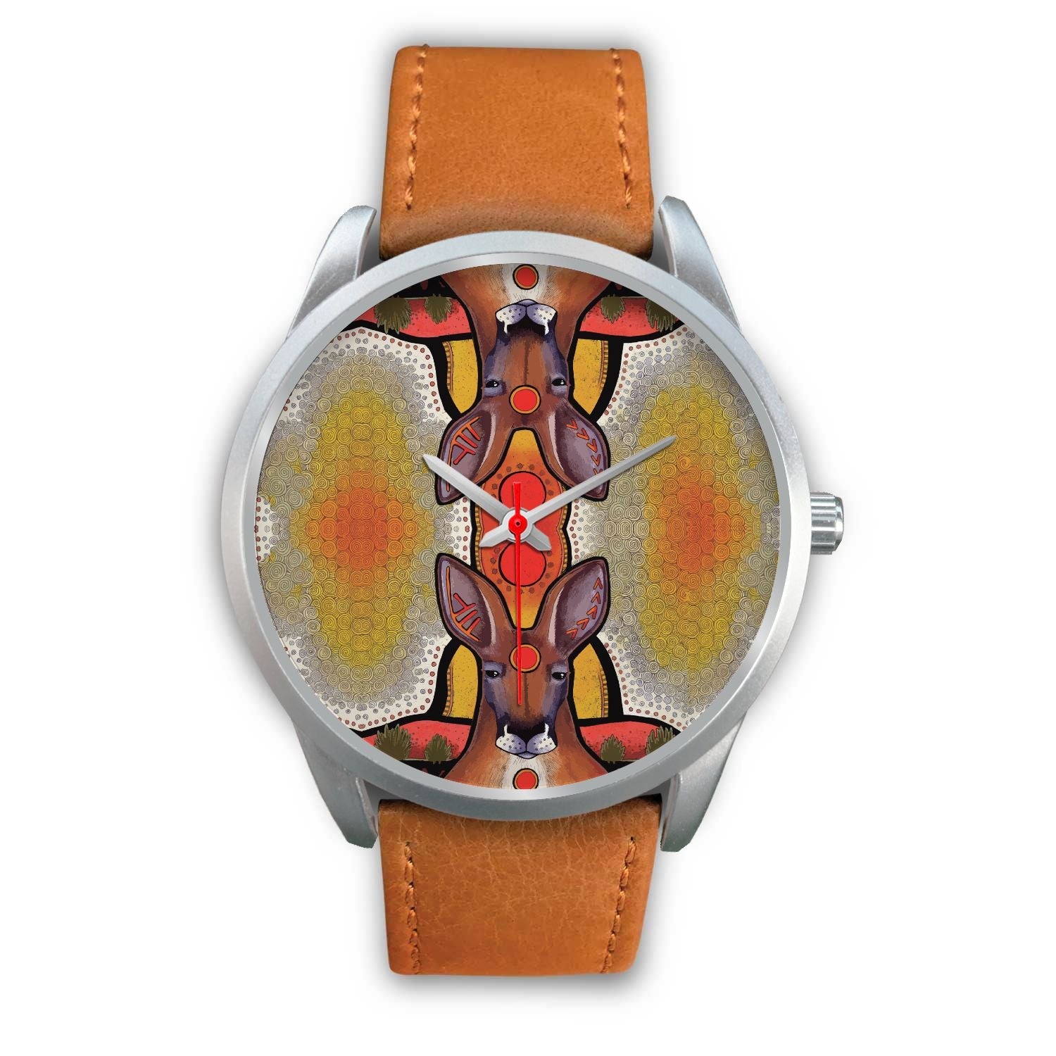 aboriginal-watch-kangaroo-painting-indigenous-patterns-silver-watch