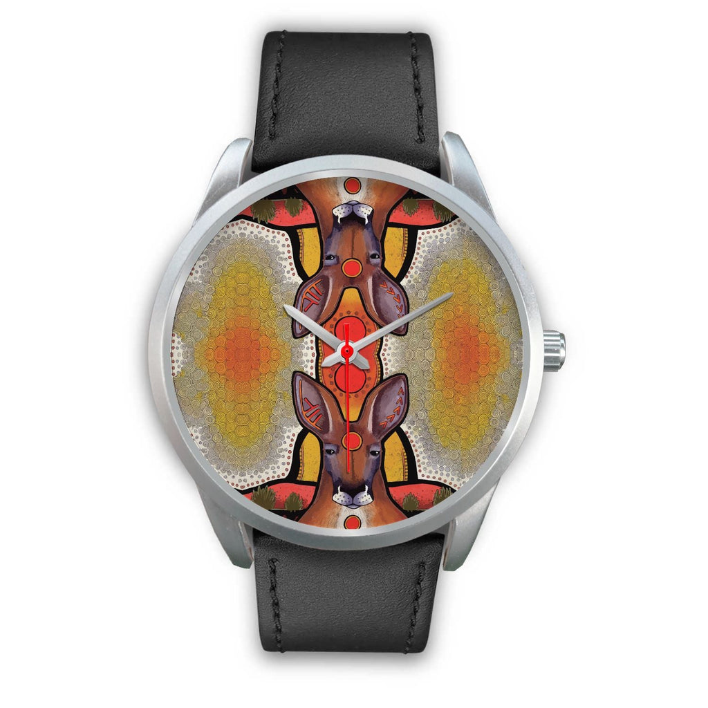 aboriginal-watch-kangaroo-painting-indigenous-patterns-silver-watch