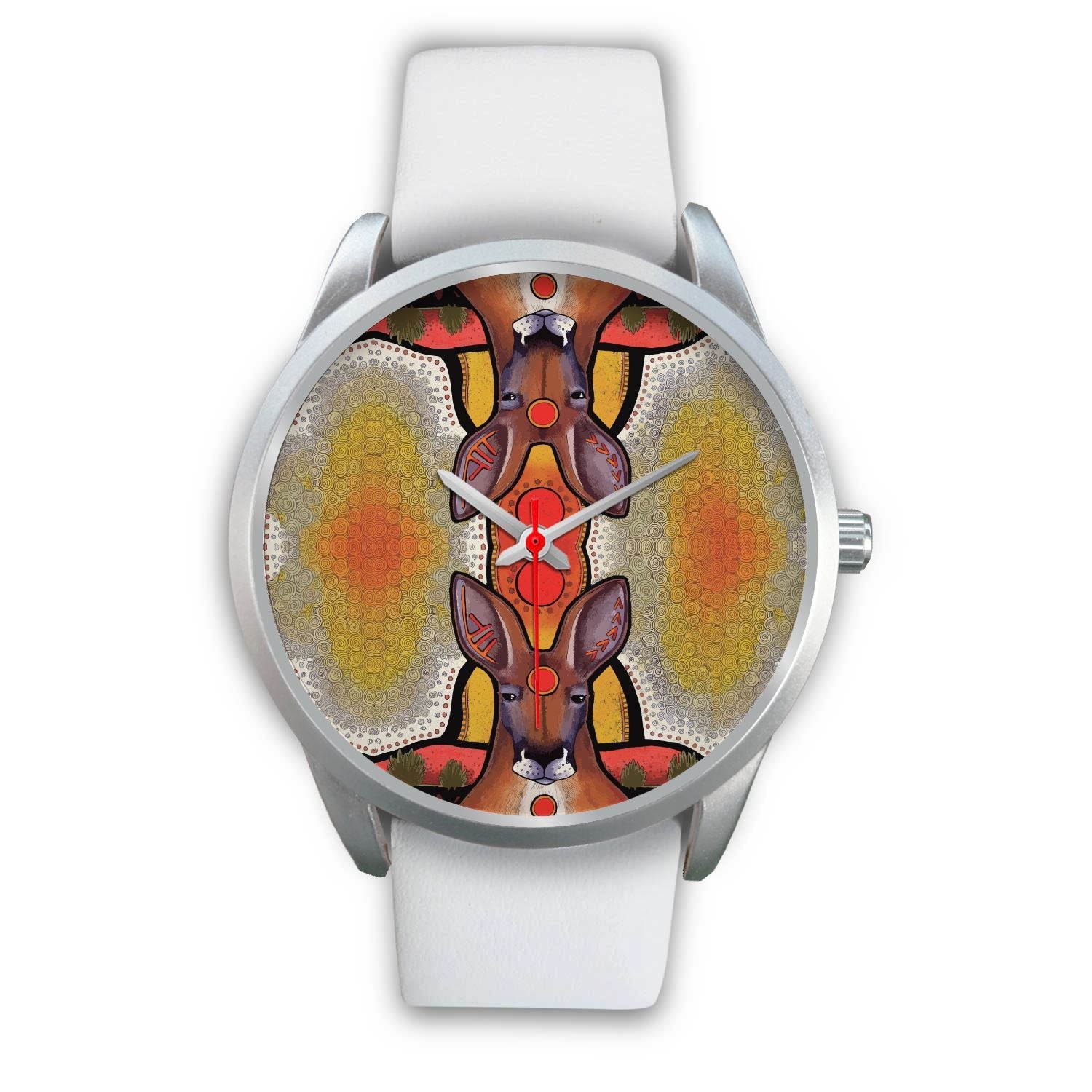 aboriginal-watch-kangaroo-painting-indigenous-patterns-silver-watch