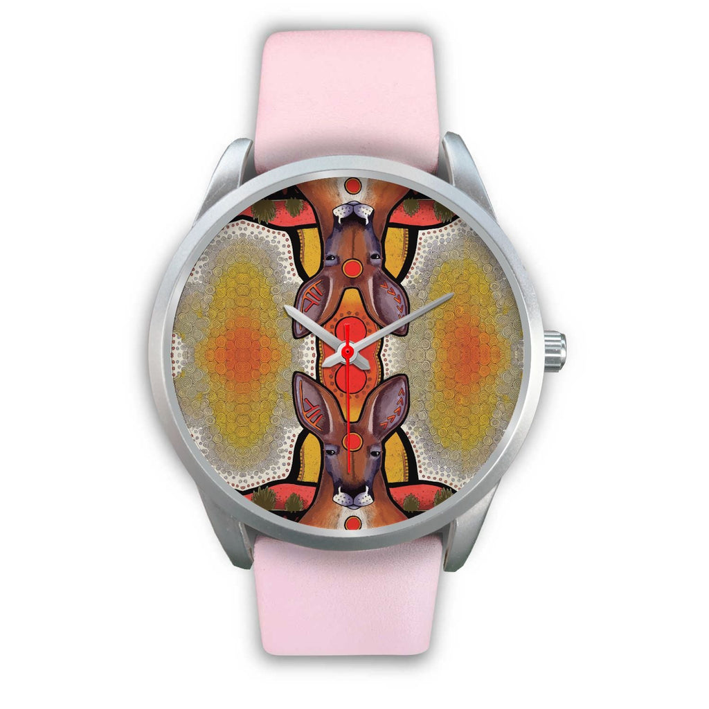 aboriginal-watch-kangaroo-painting-indigenous-patterns-silver-watch