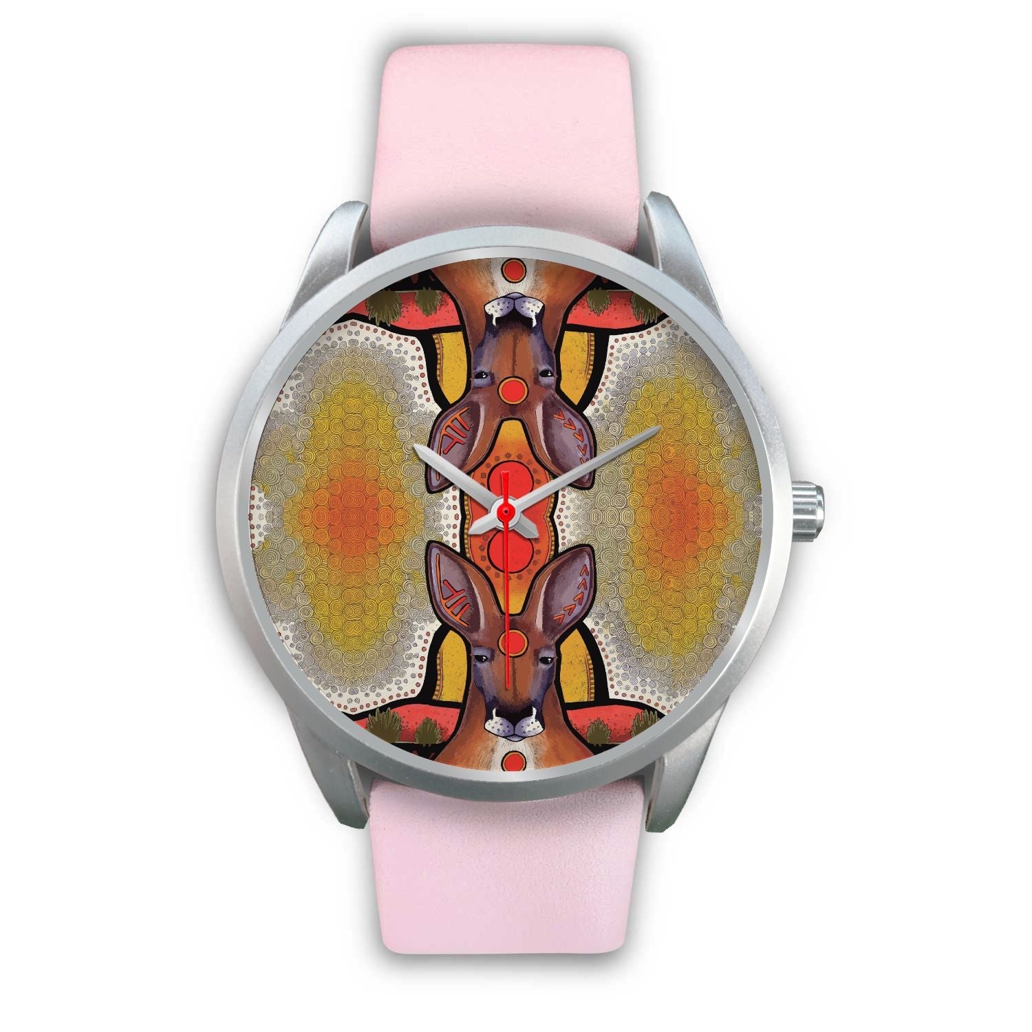 aboriginal-watch-kangaroo-painting-indigenous-patterns-silver-watch