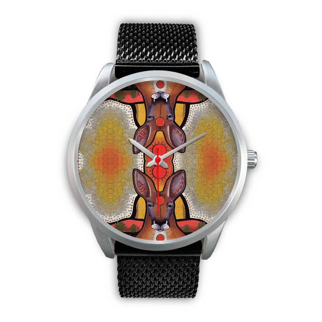 aboriginal-watch-kangaroo-painting-indigenous-patterns-silver-watch