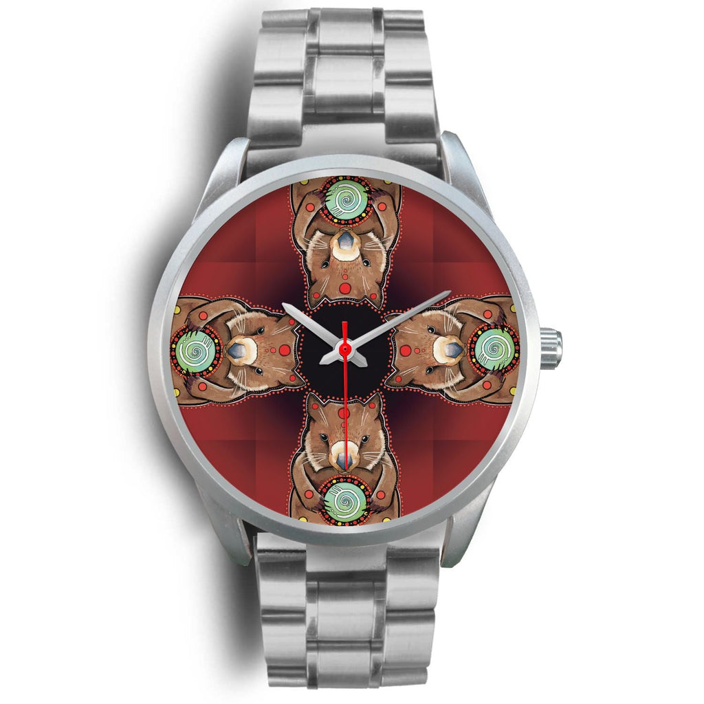 aboriginal-watch-wombat-pattern-hug-circle-painting-silver-watch