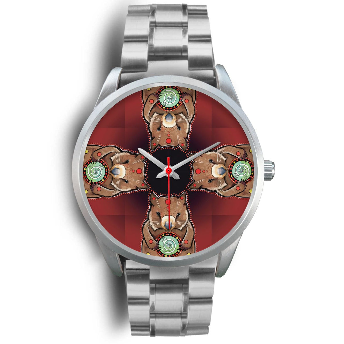 aboriginal-watch-wombat-pattern-hug-circle-painting-silver-watch