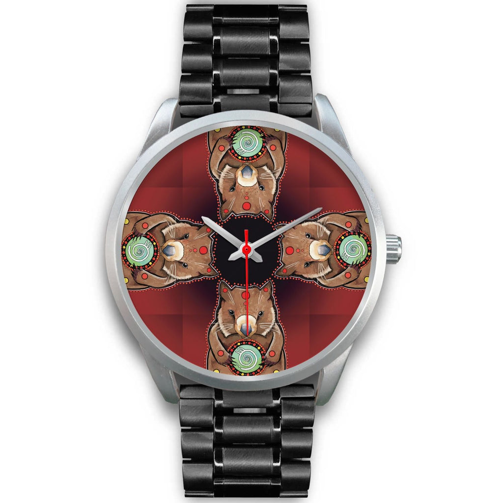 aboriginal-watch-wombat-pattern-hug-circle-painting-silver-watch
