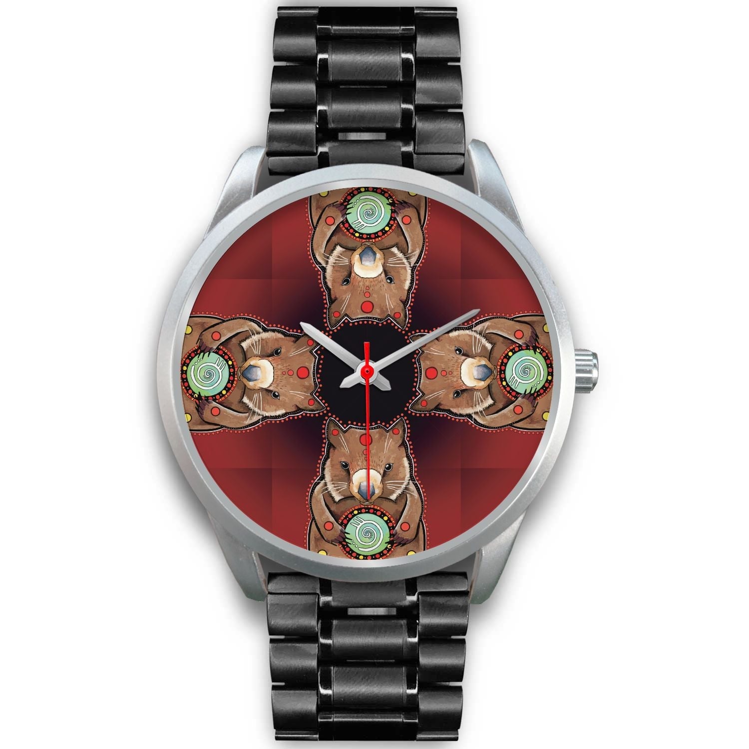 aboriginal-watch-wombat-pattern-hug-circle-painting-silver-watch