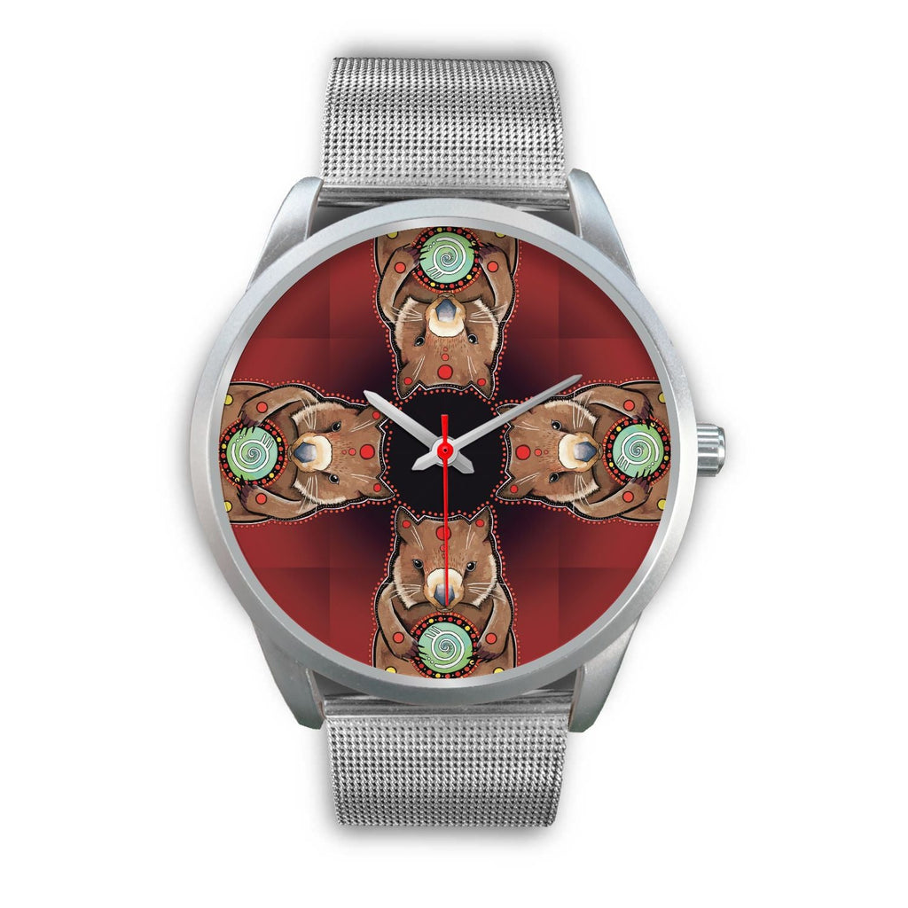 aboriginal-watch-wombat-pattern-hug-circle-painting-silver-watch
