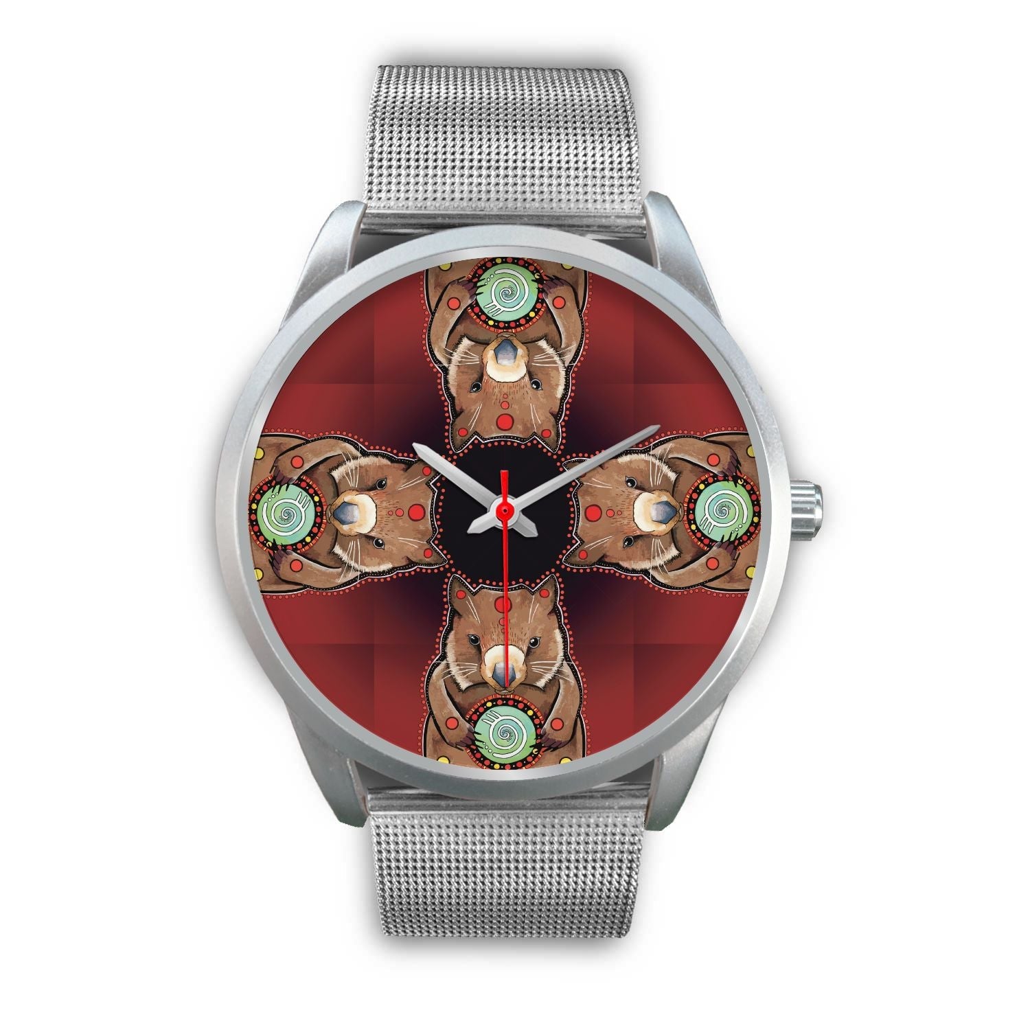 aboriginal-watch-wombat-pattern-hug-circle-painting-silver-watch