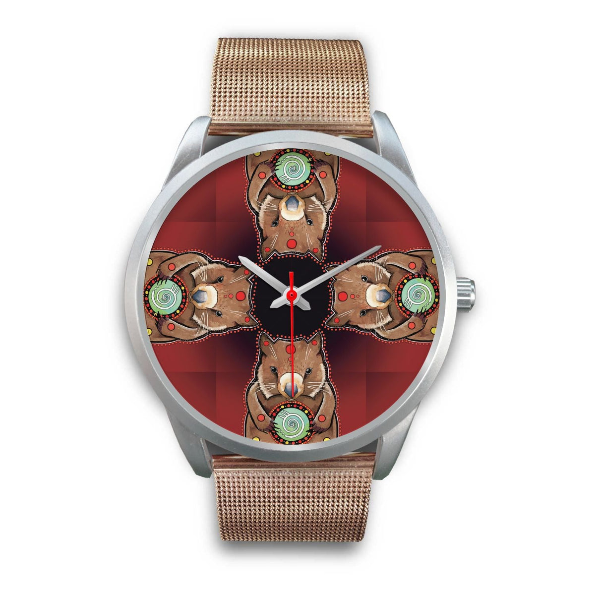 aboriginal-watch-wombat-pattern-hug-circle-painting-silver-watch