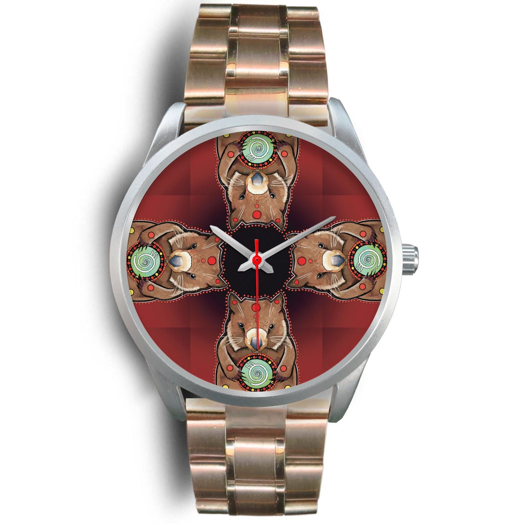 aboriginal-watch-wombat-pattern-hug-circle-painting-silver-watch