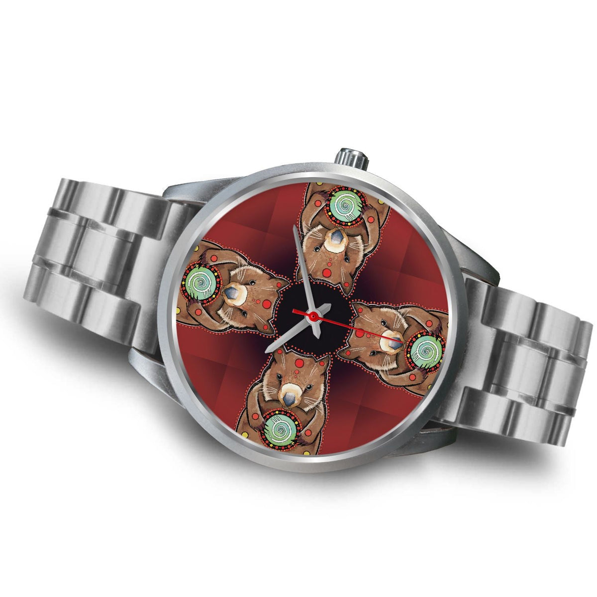 aboriginal-watch-wombat-pattern-hug-circle-painting-silver-watch