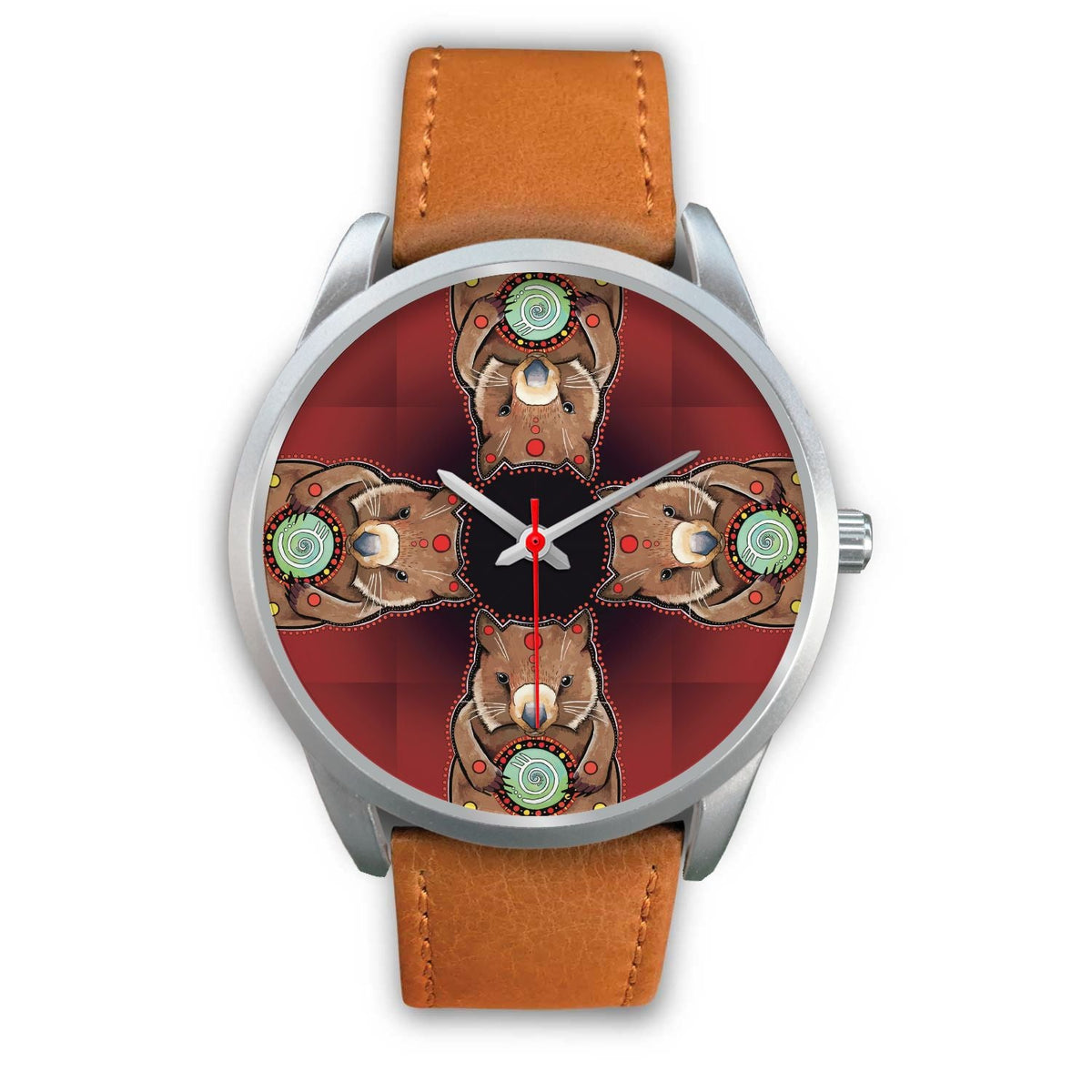 aboriginal-watch-wombat-pattern-hug-circle-painting-silver-watch