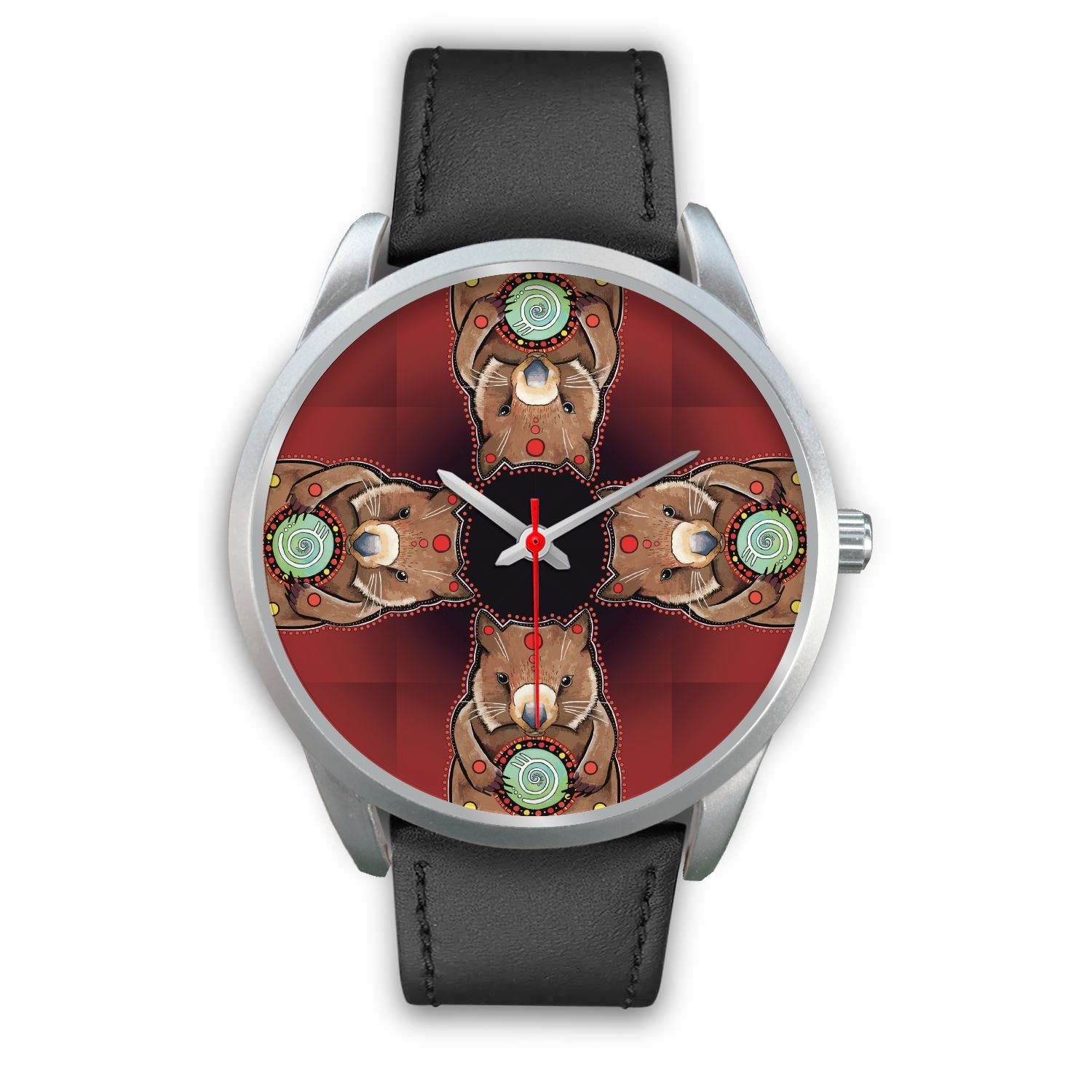 aboriginal-watch-wombat-pattern-hug-circle-painting-silver-watch
