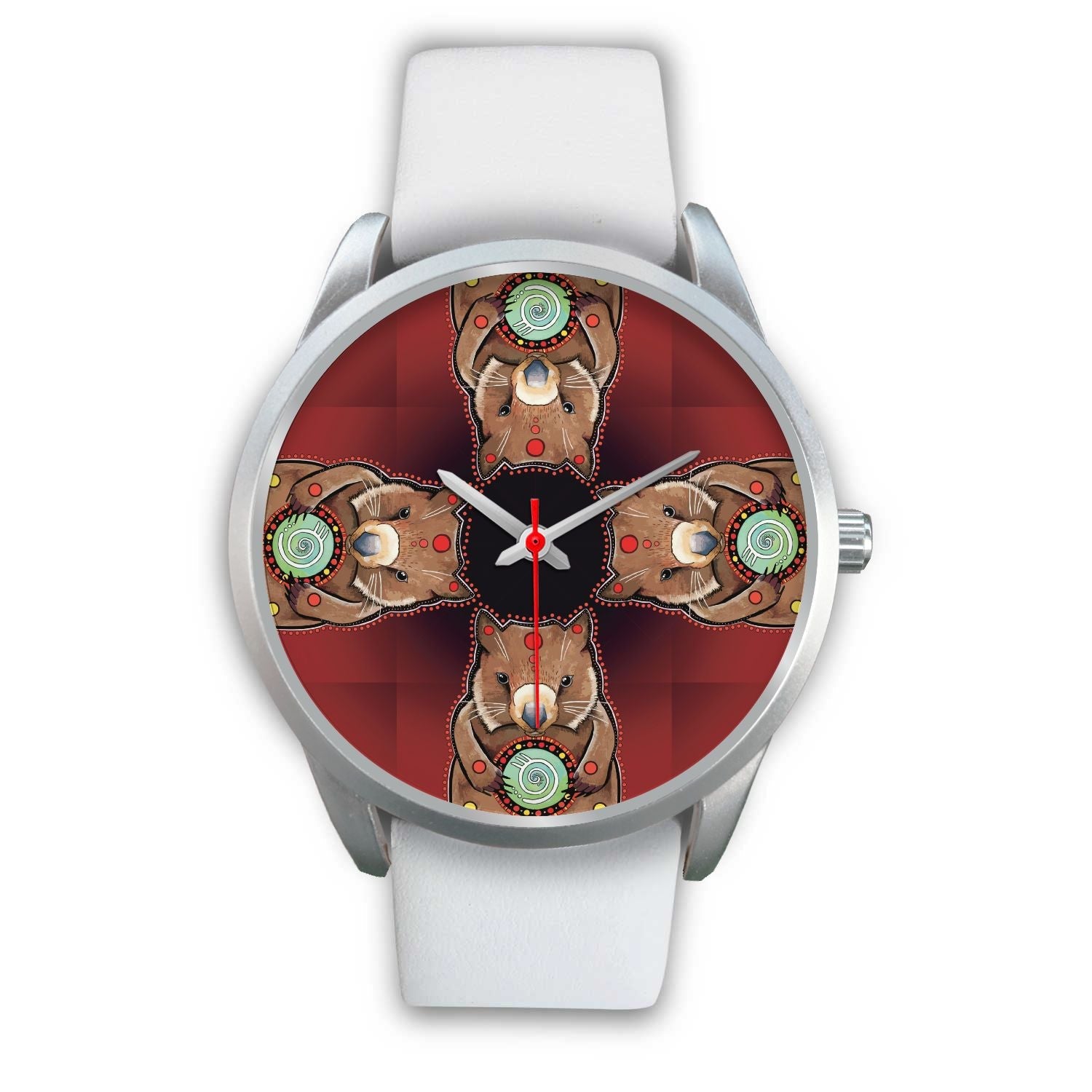 aboriginal-watch-wombat-pattern-hug-circle-painting-silver-watch