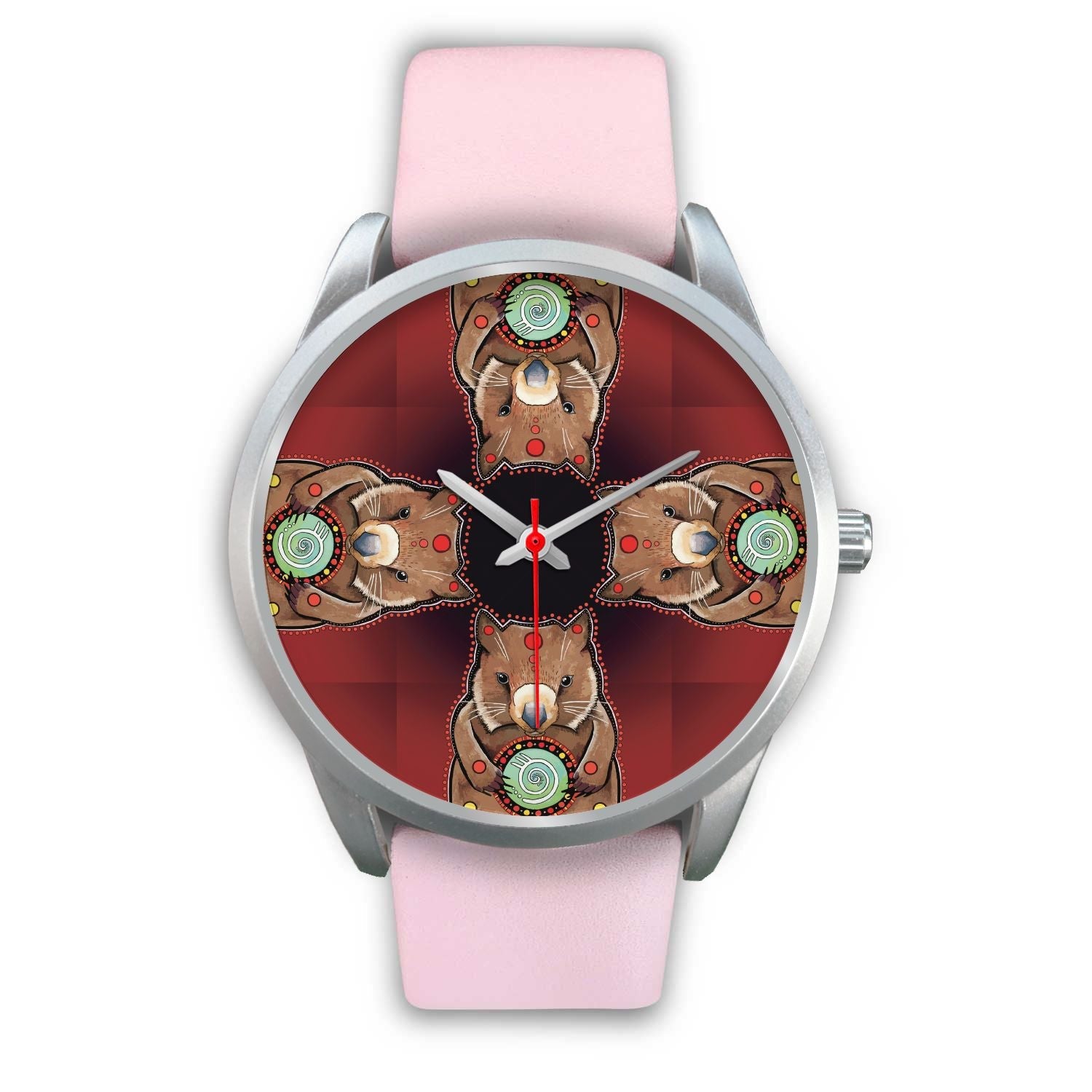 aboriginal-watch-wombat-pattern-hug-circle-painting-silver-watch